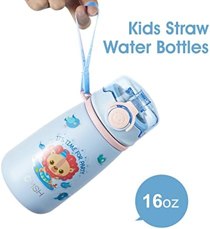 TKK dječje izolirane vodene boce 16 oz dvostruki zidni vakuum od nehrđajućeg čelika Termos sa curenjem slame i naljepnica i naljepnica