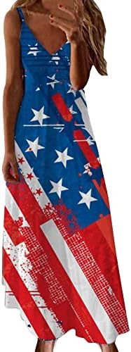 4. jula Slip haljine za žene Zastava Dan nezavisnosti Casual labavi V izrez Maxi dugačka haljina sa prugama