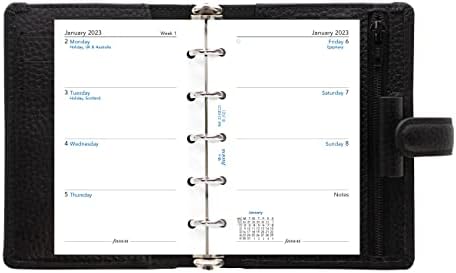 Filofax Finsbury Organizator, mini veličina, crna - tradicionalna zrnata koža, pet prstenova, dnevnik kalendara u sedmici, višejezični, 2023