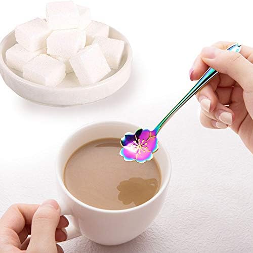 SelfTek 8pcs Rainbow Flower Spoon Set, 2 različite veličine šareni Nerđajući čelik za višekratnu upotrebu kašičice kafe šećer kašika