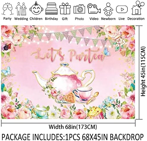 68x45inch tkanina Pink pozadina za čajanke za djevojčice Vrtna vikendica hajde da Partea Banner žene Sretan rođendan Photoshoot