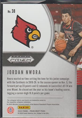 2020-21 PANINI PRIZM LICKS 38 JORDAN NWORA RC Rookie Louisville Cardinals Košarkaška trgovačka kartica