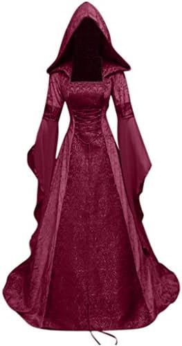 Renaissance Dress Women Vintage Srednjovjekovni S Kapuljačom Truba Rukav Elegantan Podu Dužine Maxi Dugi Rukav Haljina