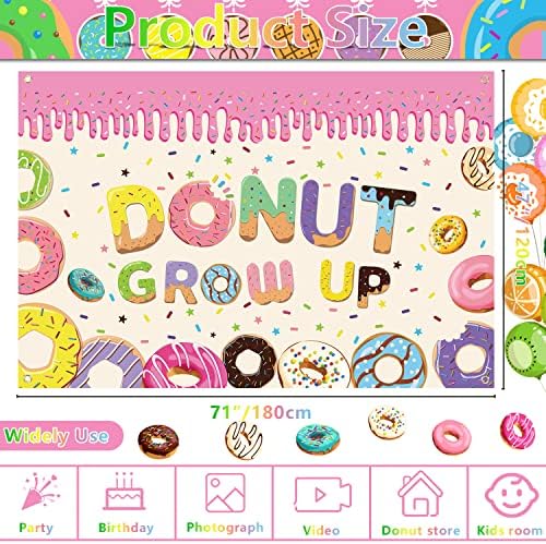 Donut Grow Up Rođendanska pozadina, slatki ukrasi za tematske zabave s krofnama, velika krofna Grow Up Banner fotografija pozadinska