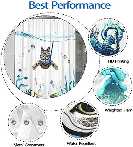 Fowocu Funny set zavjesa za tuširanje za mačke Teal Blue Sea Ocean vodootporne tkanine zavjese sa životinjskom hobotnicom morska zvijezda