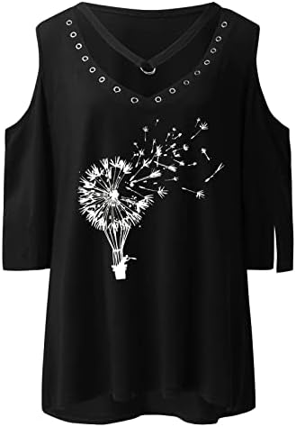 Crne teen devojke Thirts Split kratki lakat s labulama od bluze Camisole T majice V izrez maslačka cvjetna majica z8 4xl