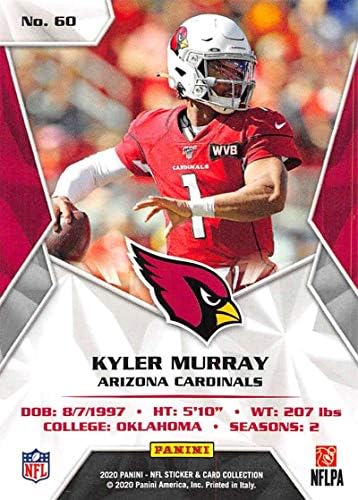 2020 Panini naljepnica Umetci 60 Kyler Murray Arizona Cardinals Full Veličina NFL fudbalska trgovačka kartica