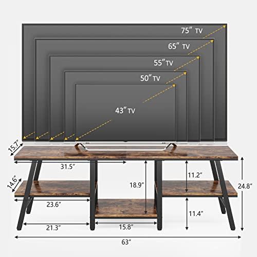 Hosfais TV stalak za do 75 inča TV, dugačak 63 inča Media Entertainment Center, industrijski TV konzolni sto sa 3-slojnim policama
