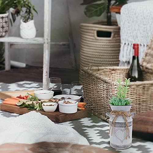 Heimp 2pcs rustikalno mlijeko može shabby chic metal vase seoska kuća Jug vaza pocinčana kašike sa dizajnom konopa za kućni dekor