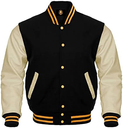 Amagee Muški listovi za bejzbol Varsity Jackets Zlatna koža 30 više vunenih boja