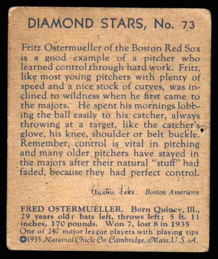 1935 Diamond Stars 73 Fritz Ostermueller Boston Red Sox Fair Red Sox