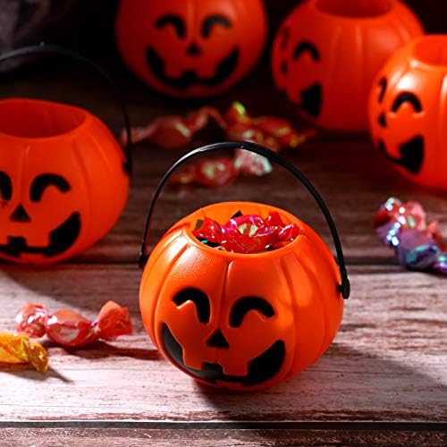 NUOBESTY Gift Candy Plastic Pumpkins Mini Cauldron Halloween Trick or Treat Pumpkin Buckets Candy Buckets bundeve kante sa ručkom,