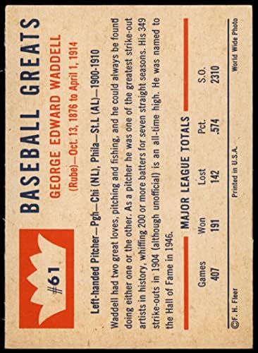 1960. Fleer 61 Rube Waddell Philadelphia Atletics VG / Ex + Atletika