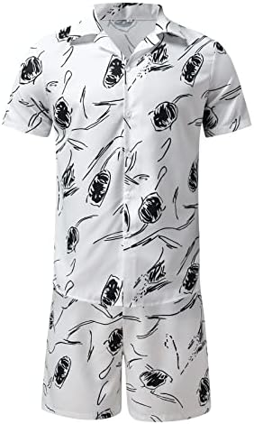 XXBR 2022 Ljetni muški tropsko stablo otisci casual gumb niz havajska majica kratkih rukava odijela 2 komada set