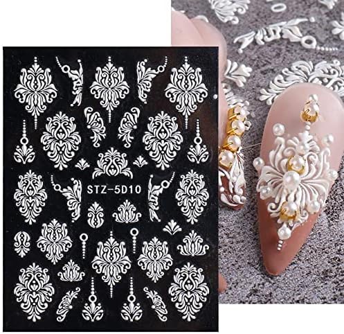 Naljepnice za umjetnost noktiju s bijelim cvijetom naljepnice za 5D šuplje naljepnice za nokte Bijela čipkasta ruža vjenčani uzorak