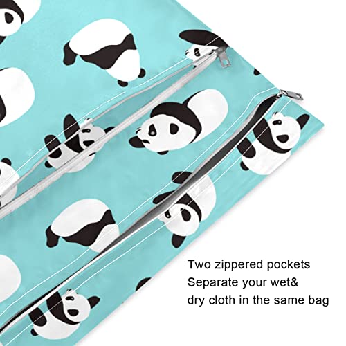 Slatka crtana pandas mokra suha torba za višekratnu pelenu mokre torbu za kupaće kostim mokro otporan sa dva džepa sa zatvaračem za