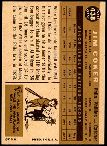 1960. topps 438 Jim Coker Filadelphia Phillies Ex / MT Phillies