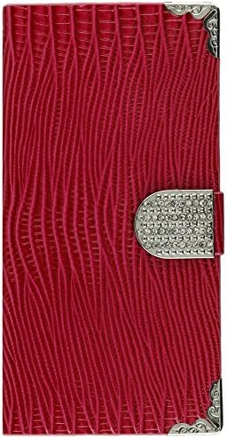 Asmyna MyJacket Wallet s metalnim dijamantima kopčom i srebrnim pladanjom za iPhone 6 Plus - maloprodajno pakovanje - vruća ružičasta krokodila koža