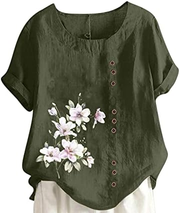 Majica blube za žene kratki rukav pamuk za posteljinu pamuk dolje dolje do cvjetnog grafičkog salona plus veličina majica PA