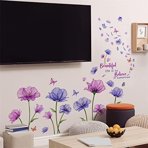 Wohaha plave i ružičaste akvarele cvjetne zidne naljepnice Diy Butterfly Cvjetni latici naljepnice za zidnu spavaću sobu dnevni boravak