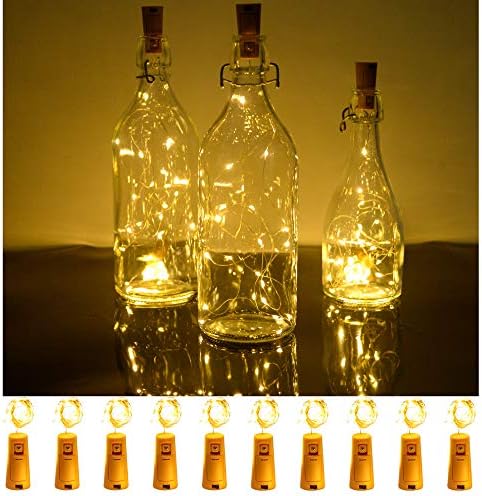 Svjetla za flaše vina sa plutom, 10 pakovanja plute na baterije 20 LED, Srebrna žica šarena bajkovita Mini Vilinska žičana svjetla