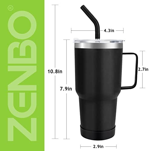 Zenbo 30 Oz čaša sa ručkom održava piće hladnim do 24 sata, izolovana čaša sa poklopcem i slamkom,Vakuumska termo čaša sa ručkom,