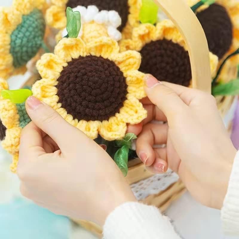 Gretd prediva kukičana suncokretova korpa ručno pleteni poklon umjetno cvijeće uradi sam buket Kućni dekor