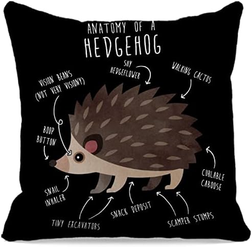 Anatomija jastuk za ukrasni bacanje ježa 18 × 18, smiješni ježevi ukrasi za kućnu spavaću sobu dnevni boravak College Dorm ured za