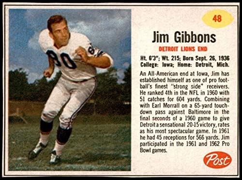 1962 Post Cereal 48 Jim Gibbons Detroit Lions Ex / Mt Lions Iowa